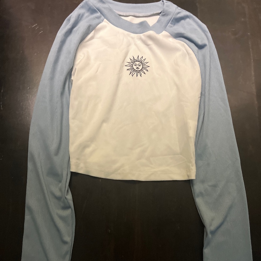 Blue & White Long Sleeve Cropped Tee
